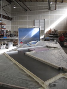 A custom countertop form laid out and ready for the first layer.