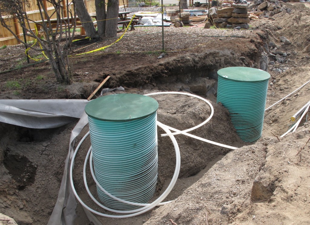 The graywater holding tank will collect the water that has been treated through the wetland. It will then be pumped to a 5,000 gallon holding tank next to the garage to be distributed through irrigation lines for the landscaping.