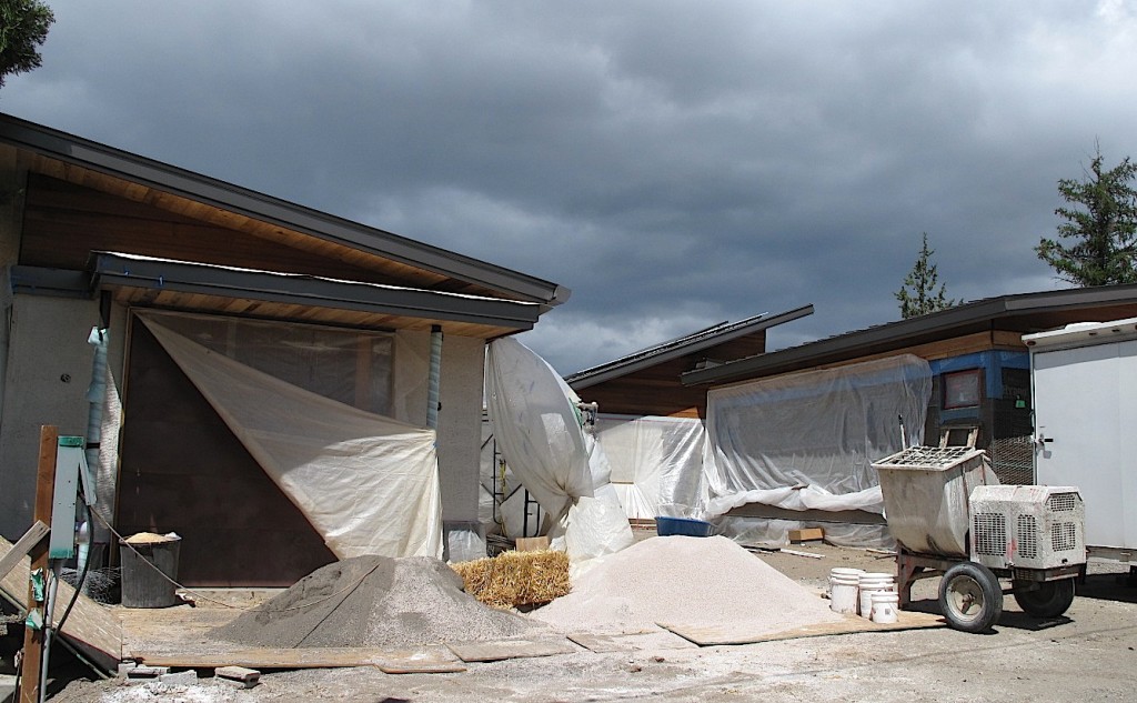 The materials needed for the lime plaster mixture.